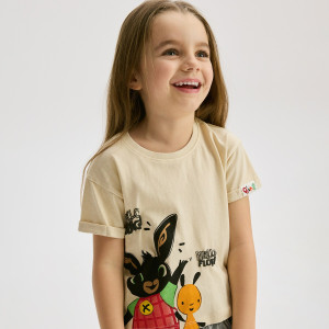 Bawełniany t-shirt Bing - 80 (9-12 m.) - beżowy - dziewczynki - Reserved - 6840G-08X