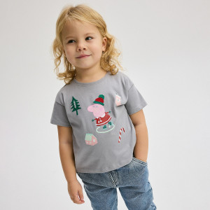 T-shirt Świnka Peppa - 104 (3-4 lata) - jasnoszary - dziewczynki - Reserved - 6841G-09X