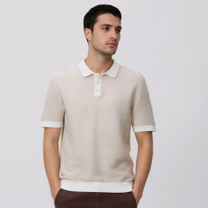 Bawełniany sweter polo - L - beżowy - męska - Reserved - 686HT-08P