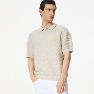 Bawełniany sweter polo - S - beżowy - męska - Reserved - 686HT-08X