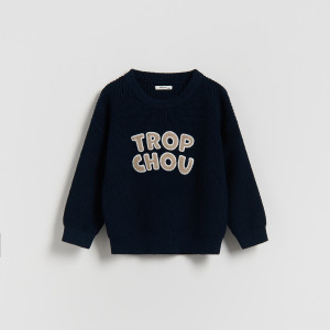 Sweter z aplikacją - 86 (12-18 m.) - granatowy - chłopcy - Reserved - 687FH-59X