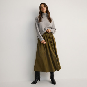 Spódnica midi z bawełną - L - zielony - damska - Reserved - 689EH-96X