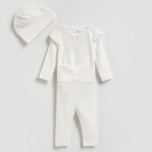 Bawełniany komplet - 80 (9-12 m.) - złamana biel - dziewczynki - Reserved - 689IM-01X