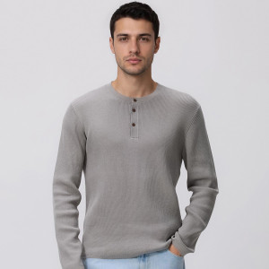 Sweter henley - M - jasnoszary - męska - Reserved - 690HT-09X