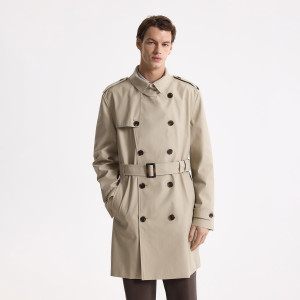 Klasyczny trencz z paskiem - L - beżowy - męska - Reserved - 690IE-08X