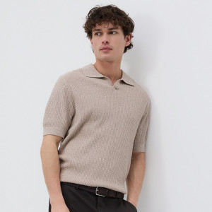 Strukturalny sweter polo - XXL - beżowy - męska - Reserved - 693HT-80M