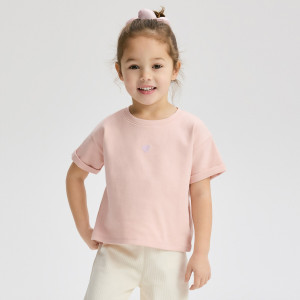 Luźny t-shirt z haftem - 86 (12-18 m.) - pastelowy róż - dziewczynki - Reserved - 693HU-03X