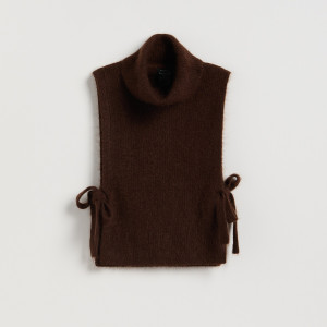 Kołnierz z wełną i moherem - ONE SIZE - ciemnobrązowy - damska - Reserved - 694FD-89X