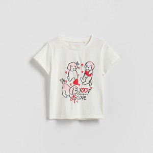Bawełniany t-shirt z nadrukiem - 98 (2-3 lata) - złamana biel - dziewczynki - Reserved - 694HU-01X