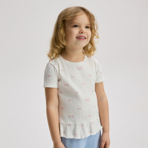 T-shirt z falbanką - 104 (3-4 lata) - złamana biel - dziewczynki - Reserved - 695HU-01X