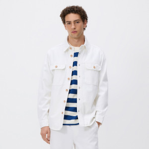 Jeansowa koszula z dodatkiem lnu - L - biały - męska - Reserved - 695IR-00J