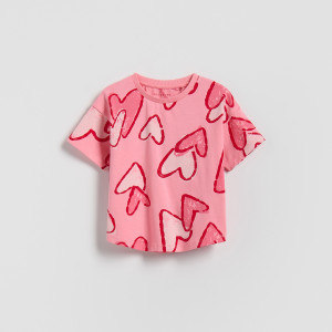 Wzorzysty t-shirt - 104 (3-4 lata) - różowy - dziewczynki - Reserved - 696HU-30X