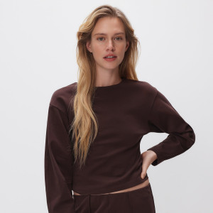 Gładka bluza - L - ciemnobrązowy - damska - Reserved - 697GA-89X