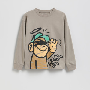 Longsleeve z nadrukiem - 170 (13-14 lat) - beżowy - chłopcy - Reserved - 697IG-08X
