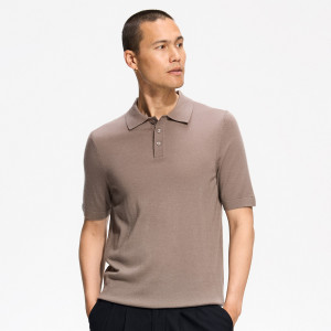 Wełniany sweter polo - S - brązowy - męska - Reserved - 699HT-84X