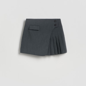 Spódnica mini z plisowaniem - XL - ciemnoszary - damska - Reserved - 700EH-90M
