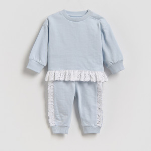 Bawełniany komplet z falbanką - 62 (1-3 m.) - jasnoniebieski - dziewczynki - Reserved - 700IM-05X