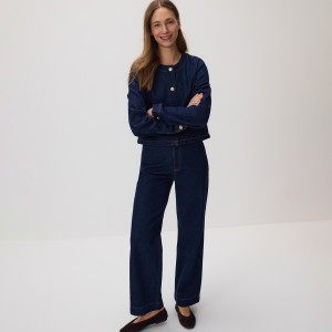 Jeansy z szeroką nogawką - 32 - granatowy - damska - Reserved - 701IR-59J