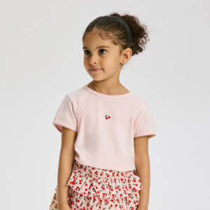 T-shirt z haftem - 116 (5-6 lat) - pastelowy róż - dziewczynki - Reserved - 702HU-03X