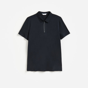 Koszulka polo slim - L - granatowy - męska - Reserved - 702KH-59X