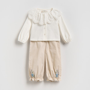 Bawełniany komplet z falbanką - 62 (1-3 m.) - wielobarwny - dziewczynki - Reserved - 703IM-MLC