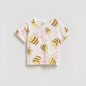 Wzorzysty t-shirt - 86 (12-18 m.) - złamana biel - dziewczynki - Reserved - 704HU-01X