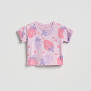 Wzorzysty t-shirt - 104 (3-4 lata) - lawendowy - dziewczynki - Reserved - 704HU-04X