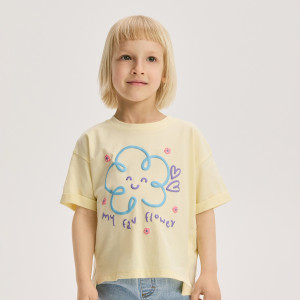 Bawełniany t-shirt z nadrukiem - 104 (3-4 lata) - jasnożółty - dziewczynki - Reserved - 705HU-10X