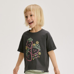 Bawełniany t-shirt z nadrukiem - 104 (3-4 lata) - ciemnoszary - dziewczynki - Reserved - 705HU-90X