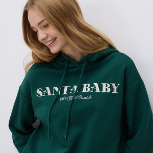 Bluza ze świątecznym napisem - XS/S - ciemnozielony - damska - Reserved - 706GA-79X