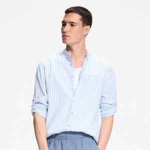 Koszula slim fit z lnem - L - jasnoniebieski - męska - Reserved - 706IE-05P