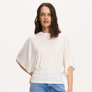 T-shirt z modalem - M - złamana biel - damska - Reserved - 706LD-01X