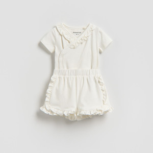 Bawełniany komplet z szortami - 62 (1-3 m.) - złamana biel - dziewczynki - Reserved - 708IM-01X