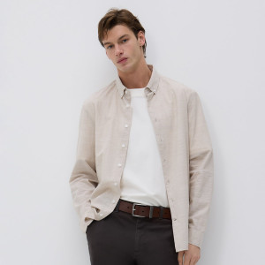 Bawełniana koszula slim fit - M - beżowy - męska - Reserved - 709IE-08X