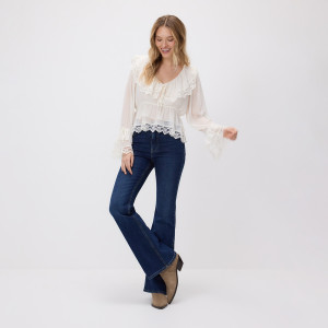 Jeansy flare z wysokim stanem - 34 - granatowy - damska - Reserved - 709IR-59J
