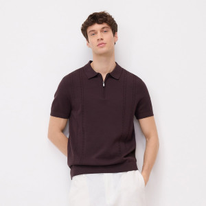 Bawełniany sweter polo - XL - ciemnobrązowy - męska - Reserved - 710HT-89X