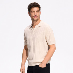 Strukturalny sweter polo - XXL - beżowy - męska - Reserved - 711HT-08M