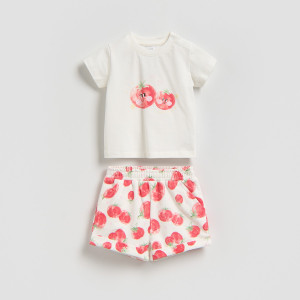 Bawełniany komplet z nadrukiem - 62 (1-3 m.) - złamana biel - dziewczynki - Reserved - 712IM-01X