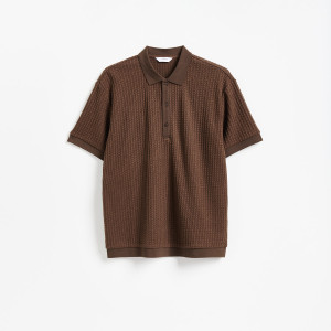 Strukturalne polo comfort fit - S - brązowy - męska - Reserved - 712KH-98X