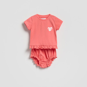 Bawełniany komplet - 62 (1-3 m.) - koralowy - dziewczynki - Reserved - 713IM-32X