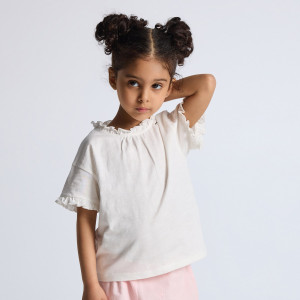 Gładka bluzka ze stójką - 104 (3-4 lata) - złamana biel - dziewczynki - Reserved - 714HU-01X