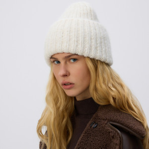 Czapka beanie - ONE SIZE - złamana biel - damska - Reserved - 715FF-01X