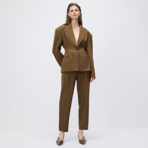 Spodnie cygaretki z paskiem - XS - warm olive - damska - Reserved - 715GM-19X