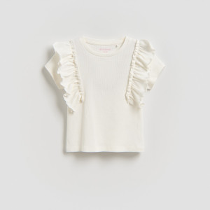 Bluzka z falbanką - 104 (3-4 lata) - złamana biel - dziewczynki - Reserved - 715HU-01X