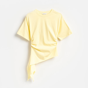 T-shirt z asymetrycznym dołem - L - żółty - damska - Reserved - 716LD-11X