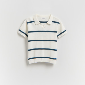 T-shirt polo w paski - 104 (3-4 lata) - złamana biel - chłopcy - Reserved - 717HR-01X
