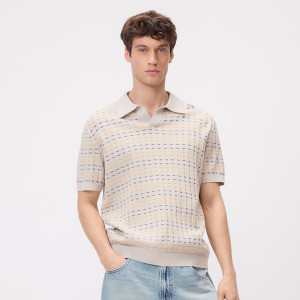 Bawełniany sweter polo - S - beżowy - męska - Reserved - 717HT-08P