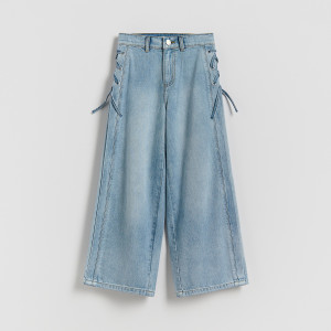 Jeansy wide leg z ozdobnymi elementami - 116 (5-6 lat) - niebieski - dziewczynki - Reserved - 717IU-55J
