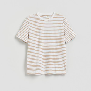 T-shirt regular w paski - L - beżowy - męska - Reserved - 717JM-08X