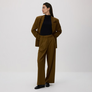 Szerokie spodnie z zakładkami - L - warm olive - damska - Reserved - 718GM-19X